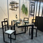 Ensemble table chaises Métal verre